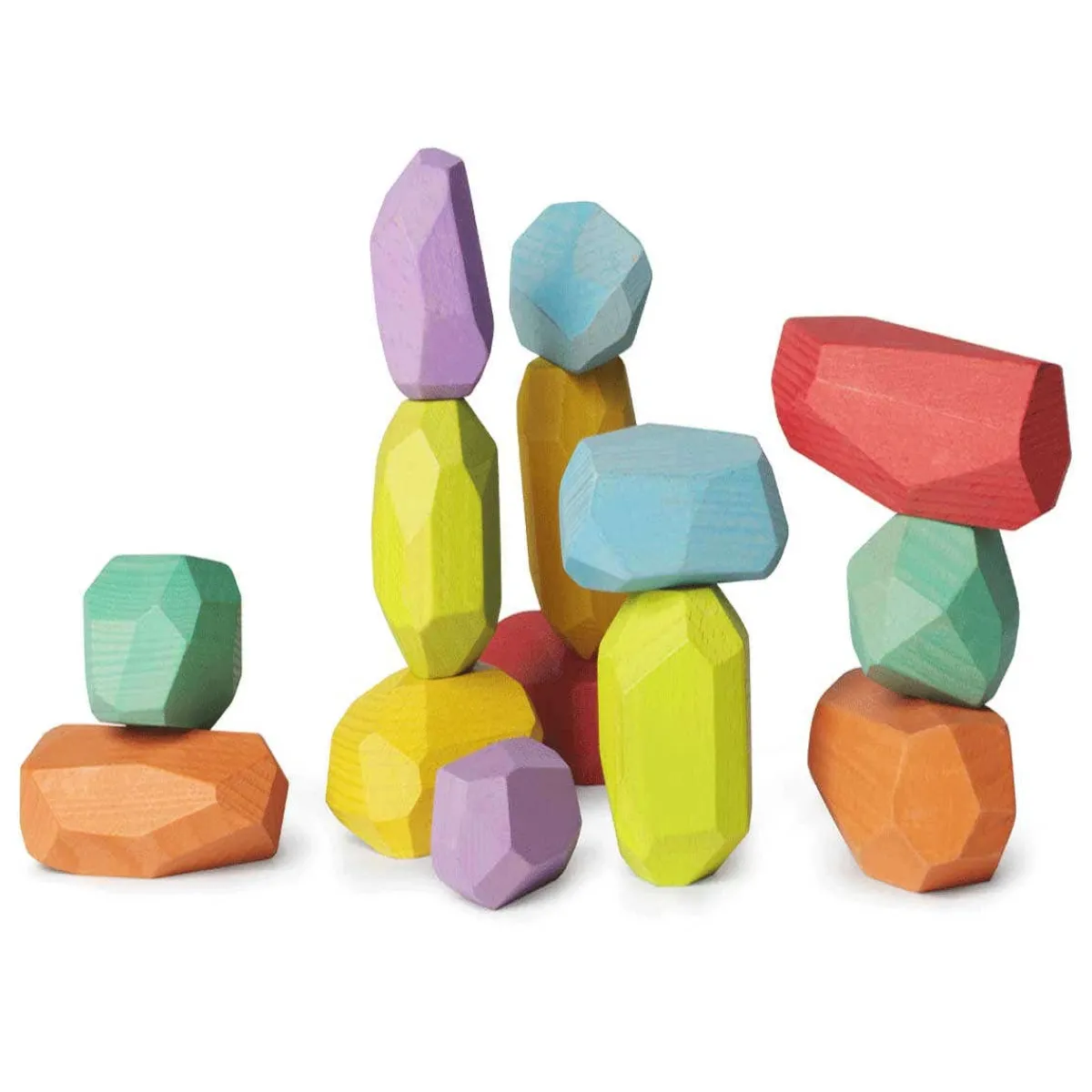 Wooden Toys|Stack + Nest Toys-Kinderfeets Stacking Stones (Rainbow)