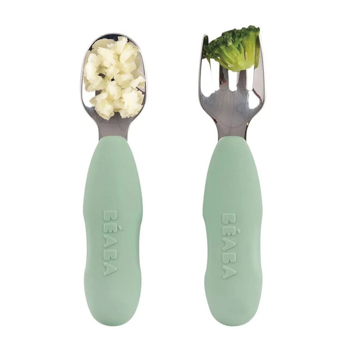 Kids Utensils|Toddler Training Utensils-Beaba Stainless Pre-Cutlery (Set of 2)