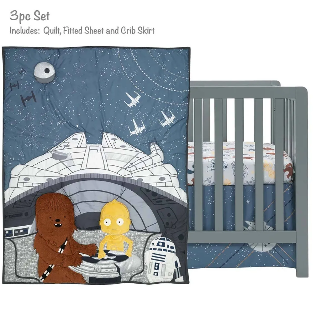 Crib Bedding Sets-Lambs & Ivy Star Wars Millennium Falcon 3 Piece Crib Set