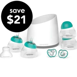 Baby Bottle Sets|Baby Bottles-Nanobebe Starter Set GEN2 Teal/Cool Grey