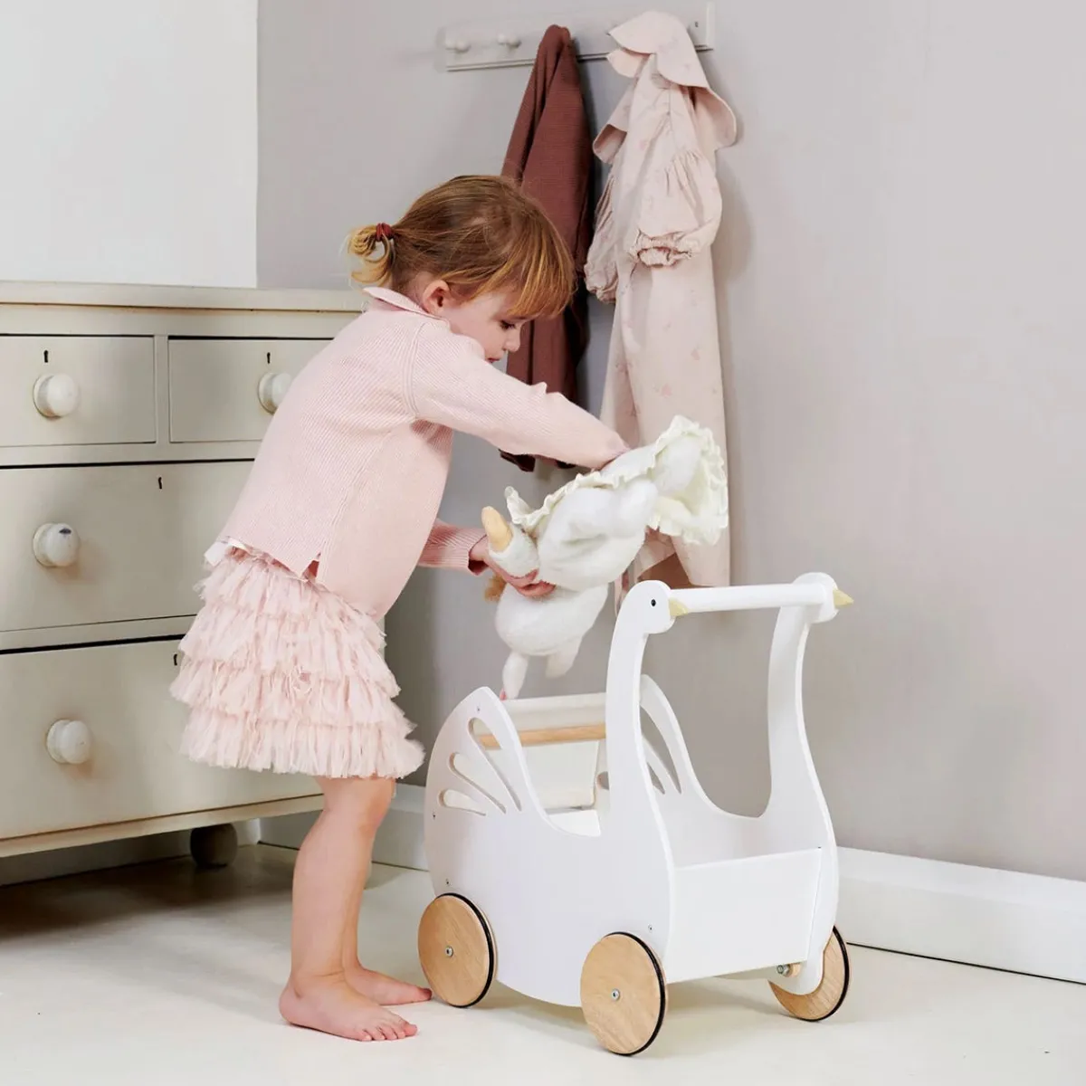 Wooden Toys|Baby Walkers-Tender Leaf Toys Sweet Swan Pram