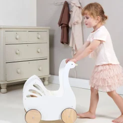 Wooden Toys|Baby Walkers-Tender Leaf Toys Sweet Swan Pram