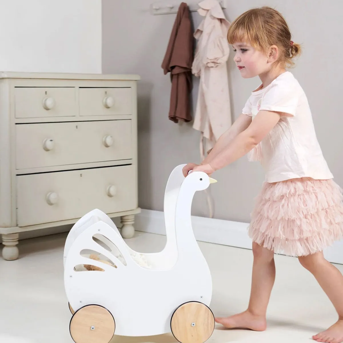 Wooden Toys|Baby Walkers-Tender Leaf Toys Sweet Swan Pram