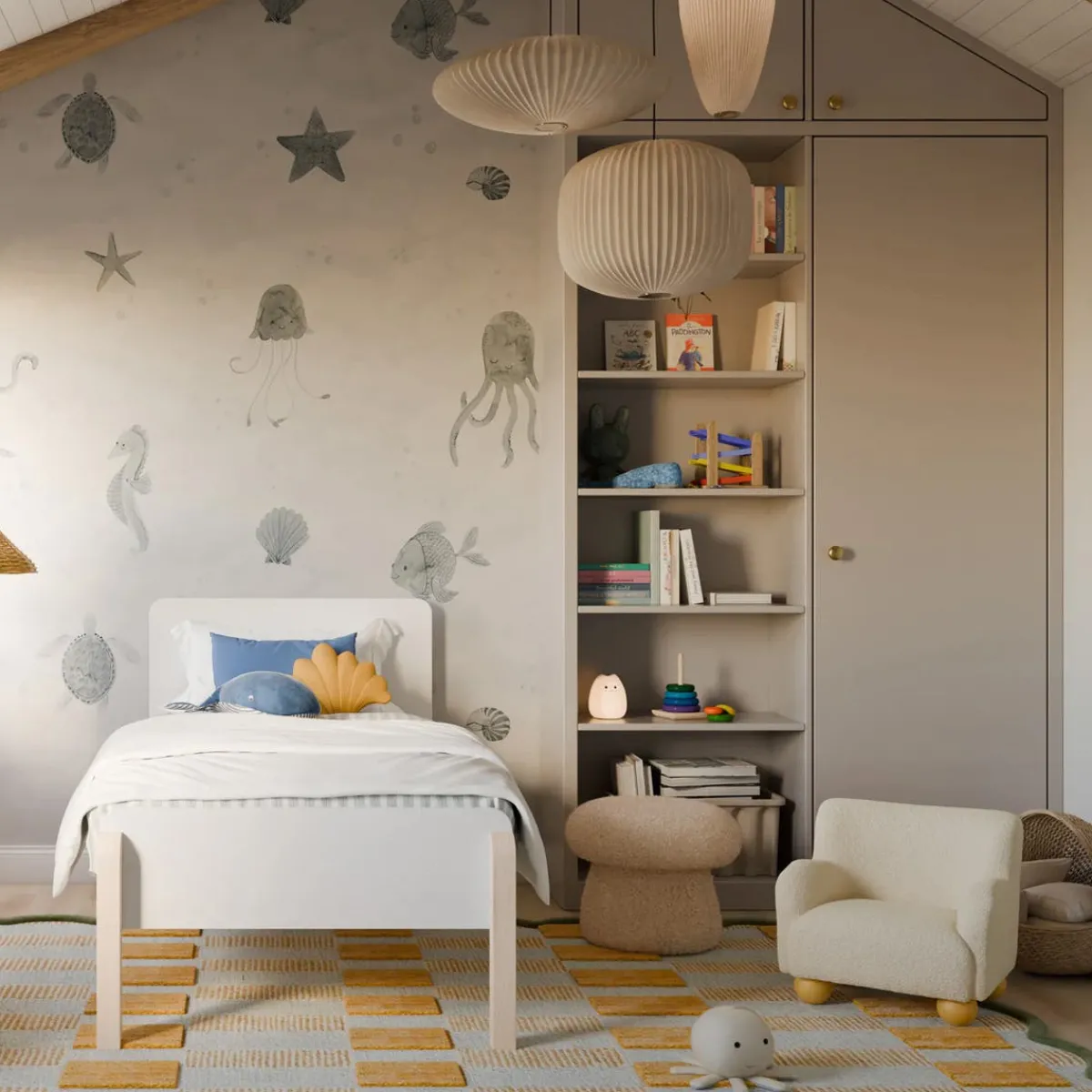 Kids Sofas + Armchairs-Babyletto Swoops Kids Chair (Boucle)