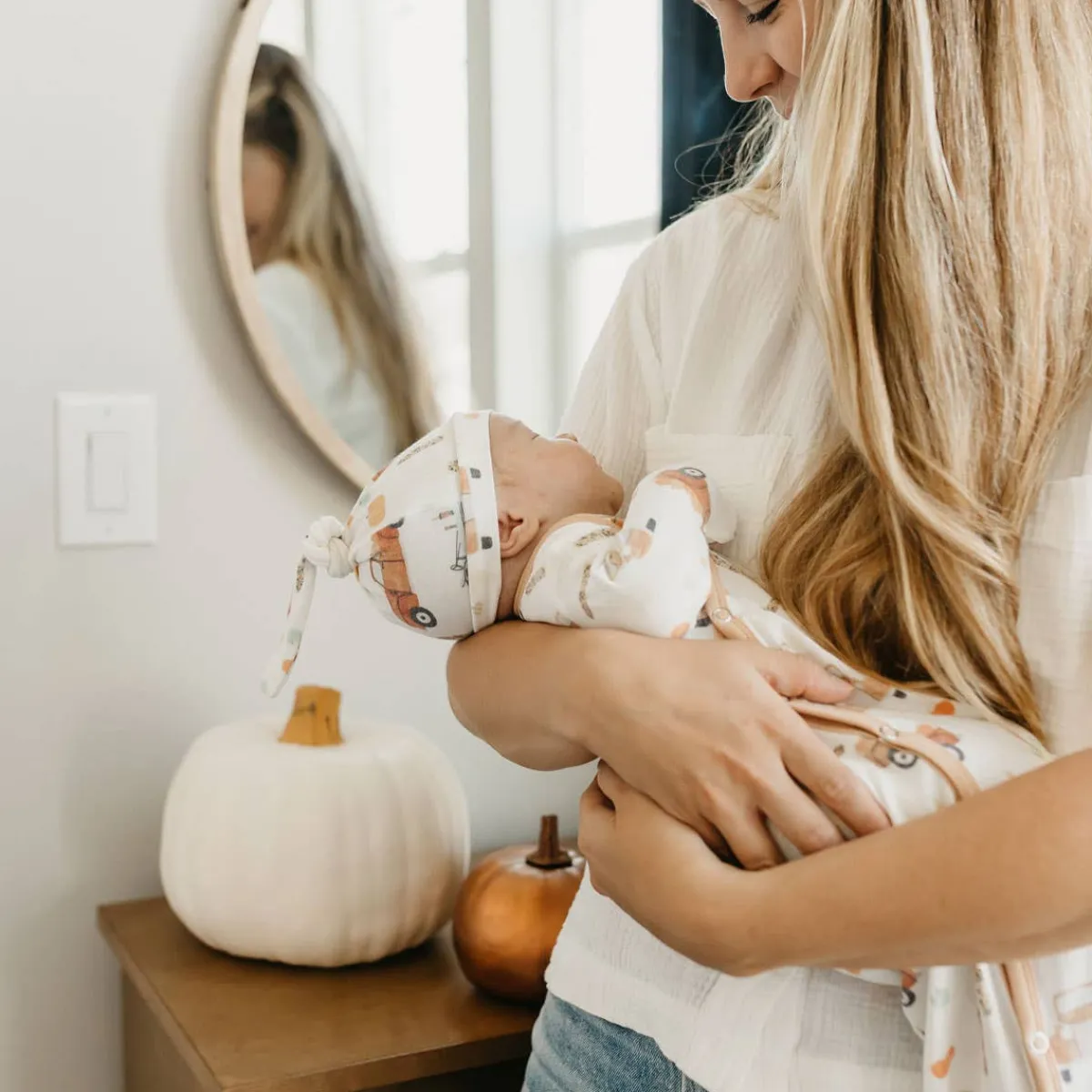 Infant Hats-Copper Pearl Top Knot Hat