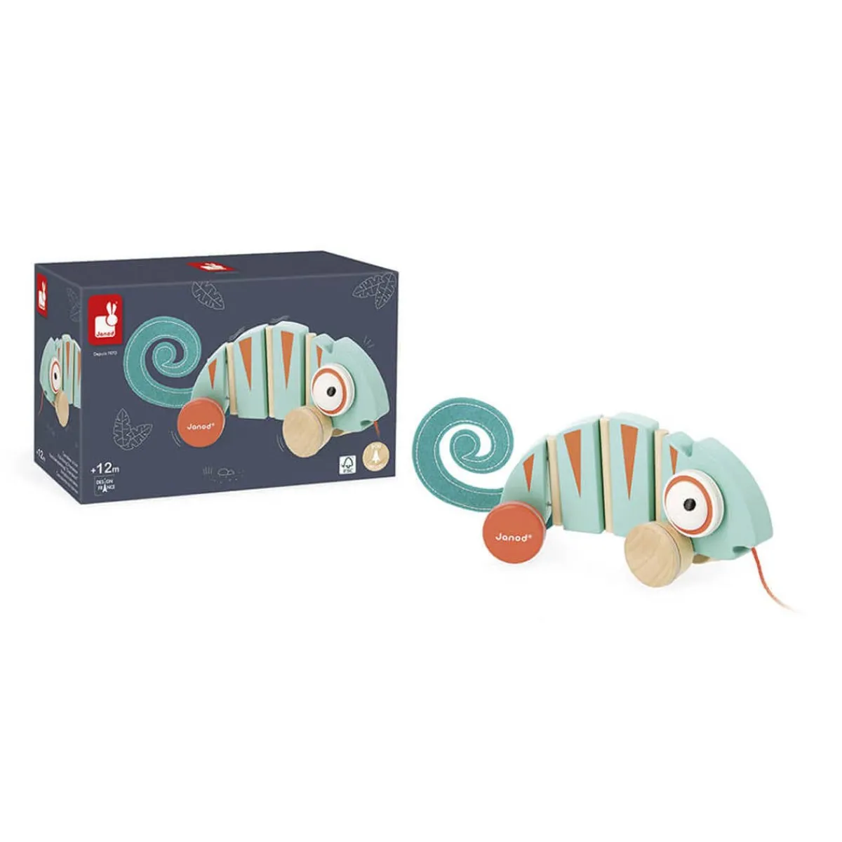 Wooden Toys|Pull Toys-Janod Tropik Pull-Along Chameleon