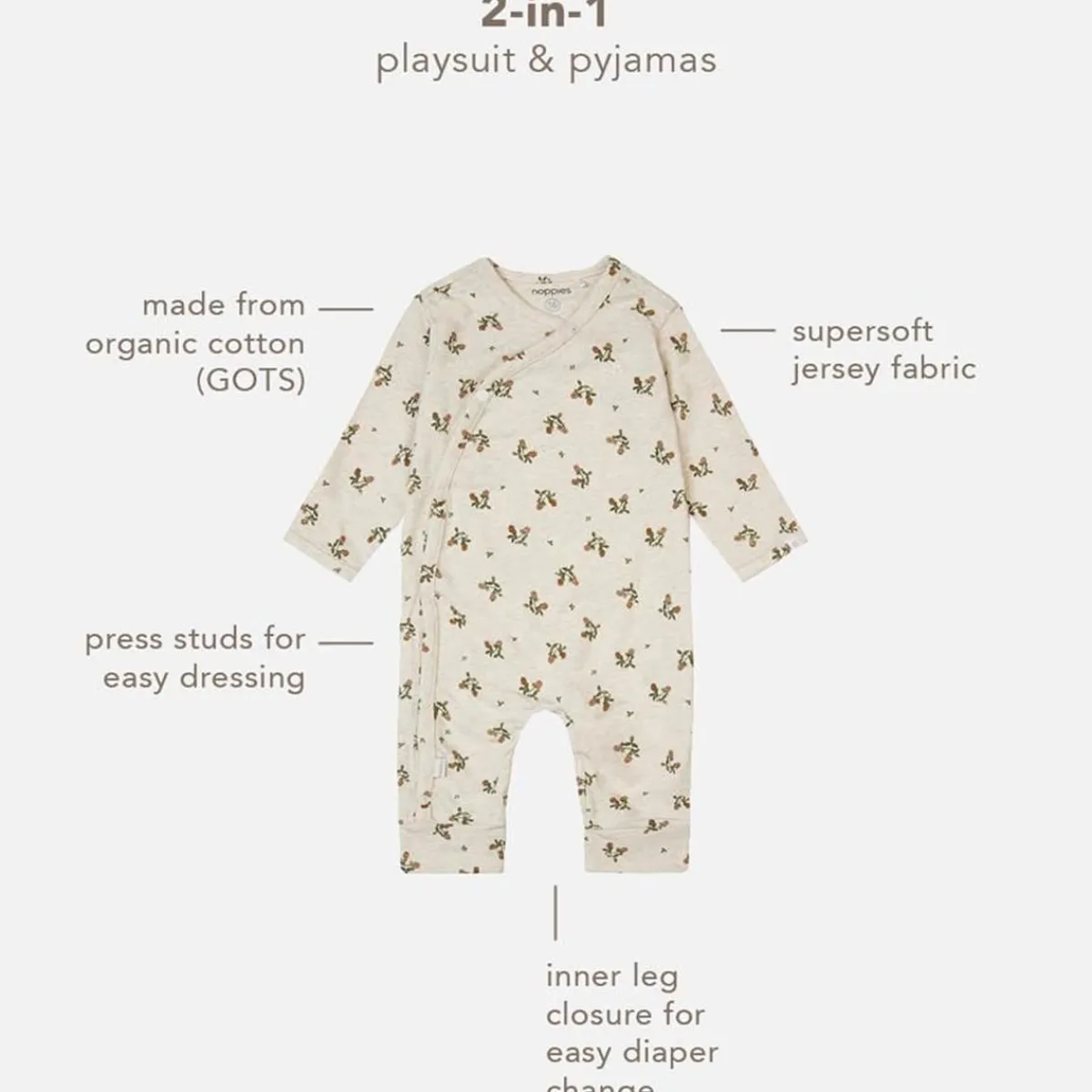 Rompers|Onesies-Noppies U Playsuit LS - Noumea AOP Oatmeal Melange