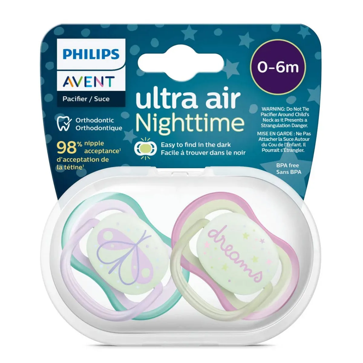 Pacifiers + Clips-Philips Avent Ultra Air Night Pacifier 0-6M (2 Pack)
