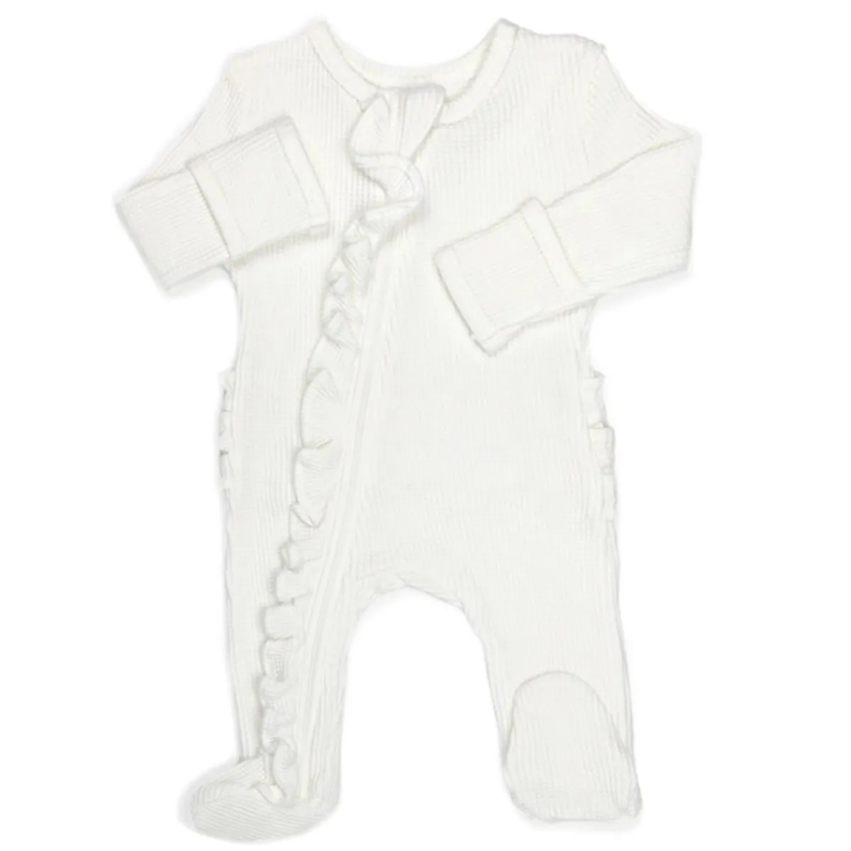 Onesies|Sleepers-Simple Waffle Knit Ruffle Sleeper