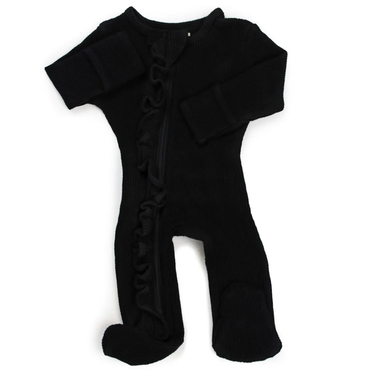 Onesies|Sleepers-Simple Waffle Knit Ruffle Sleeper