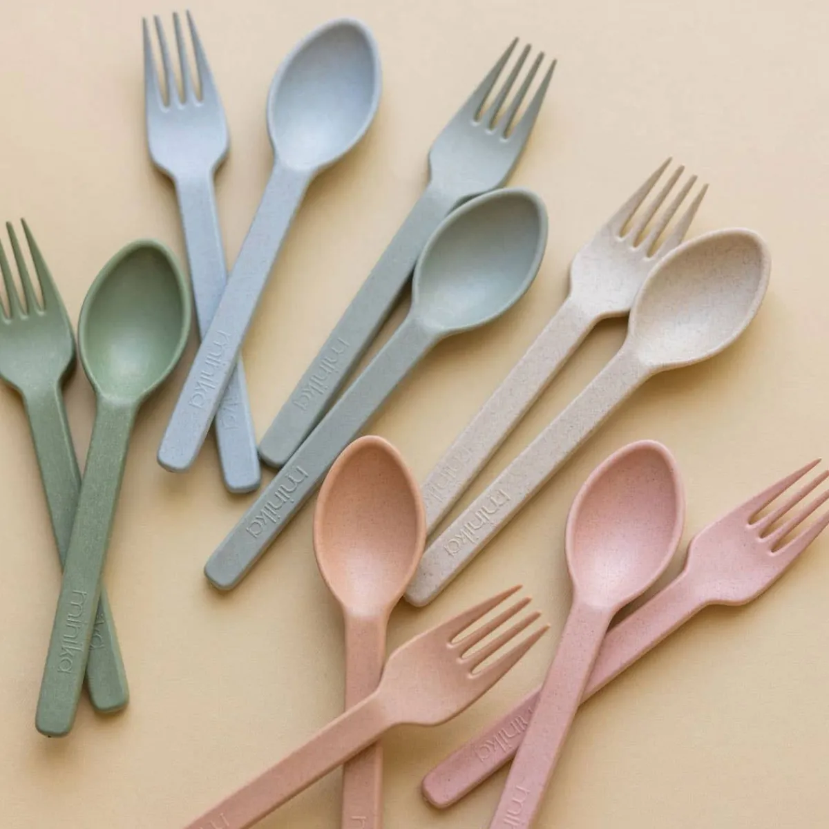 Kids Utensils|Toddler Training Utensils-Minika Wheat Straw Utensil Set