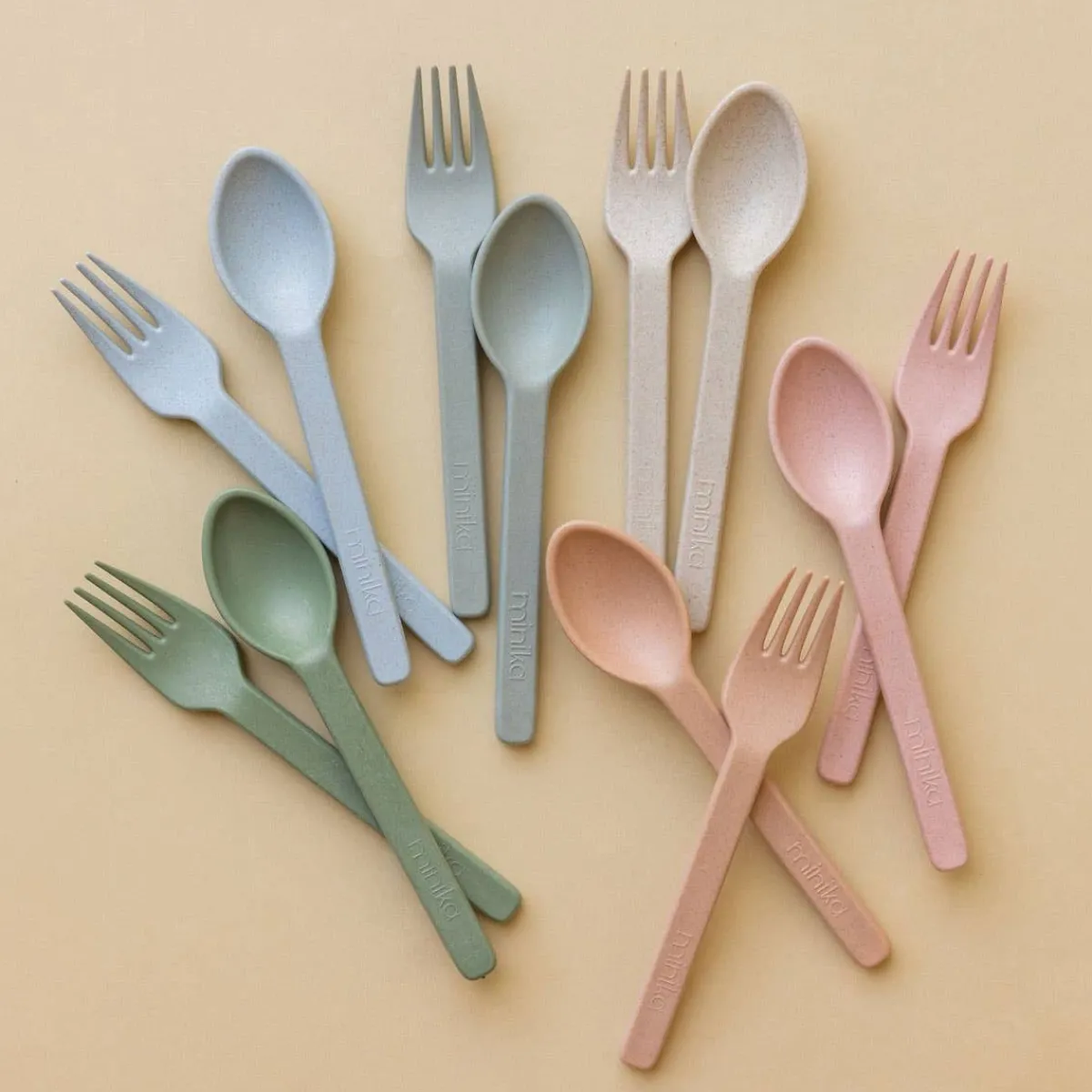 Kids Utensils|Toddler Training Utensils-Minika Wheat Straw Utensil Set