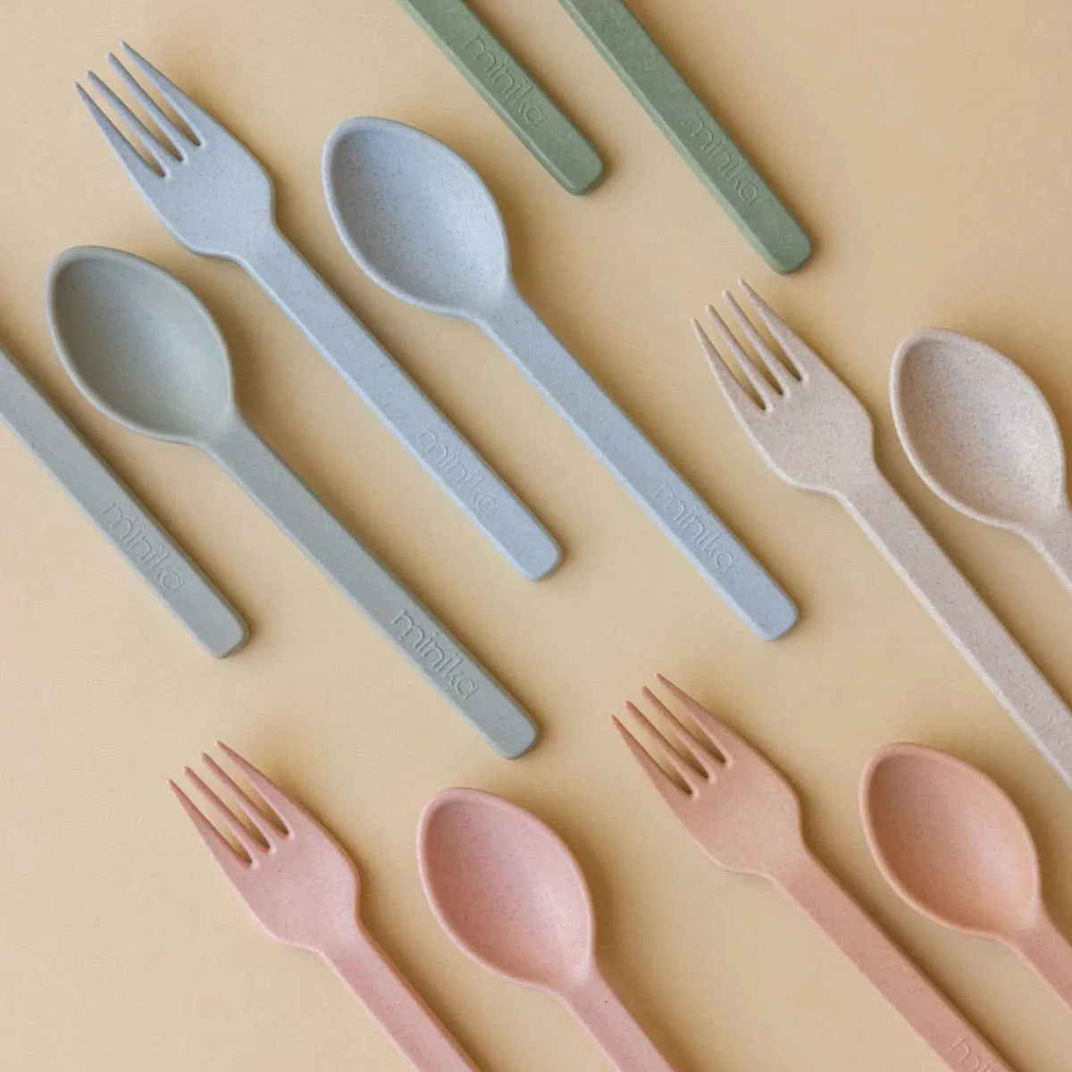 Kids Utensils|Toddler Training Utensils-Minika Wheat Straw Utensil Set