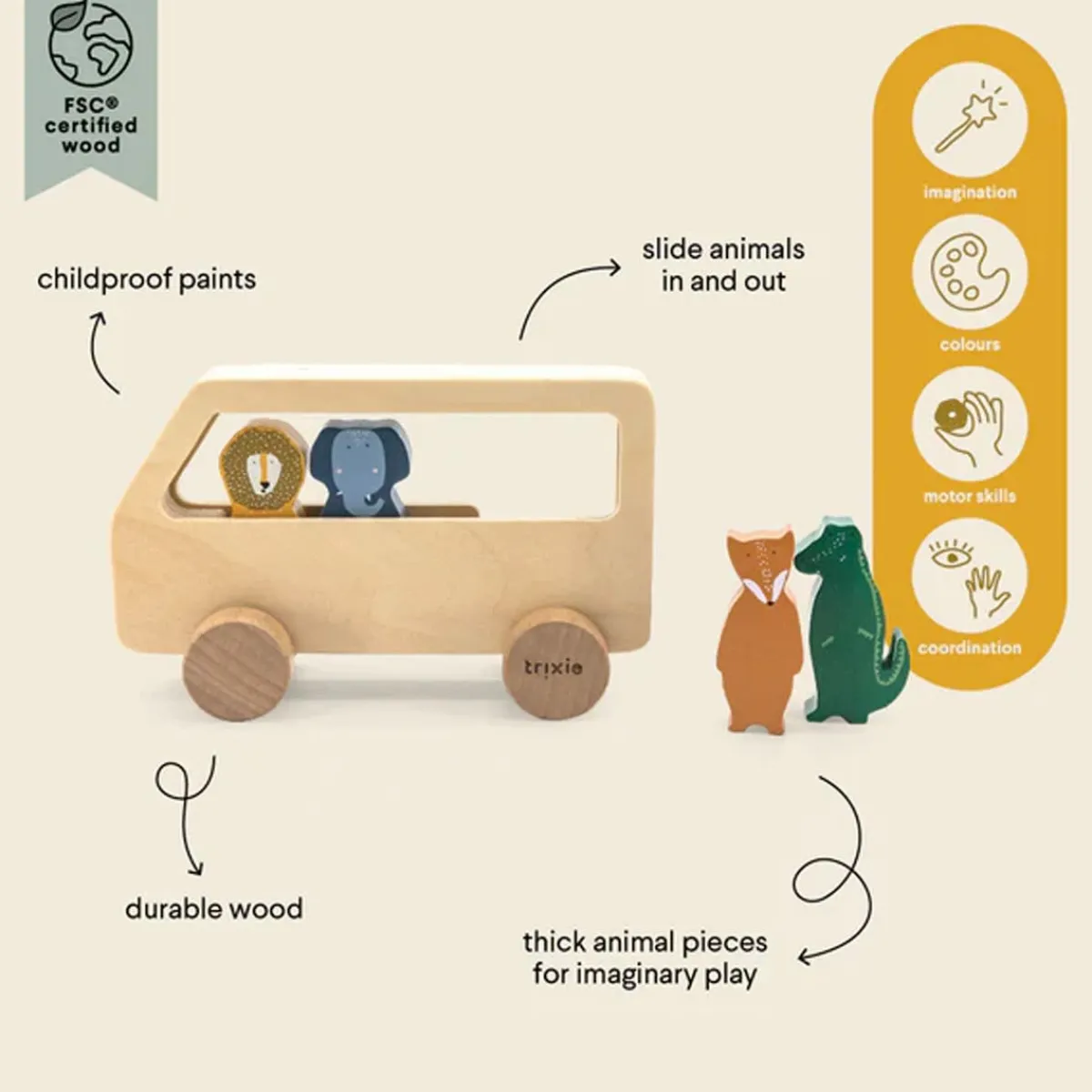 Cars + Trucks|Wooden Toys-Trixie Wooden Animal Bus