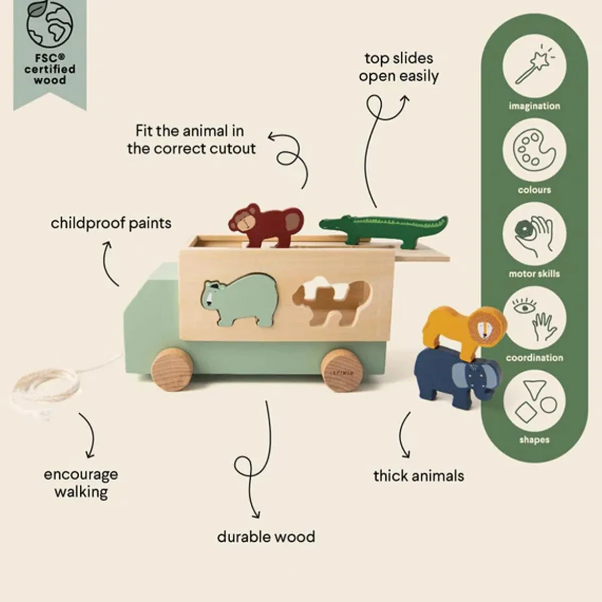 Cars + Trucks|Wooden Toys-Trixie Wooden Animal Truck