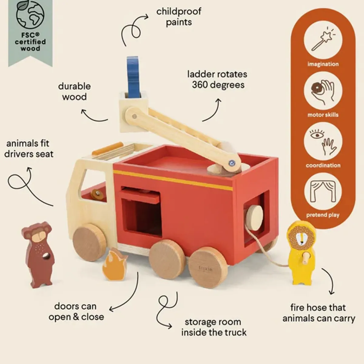 Cars + Trucks|Wooden Toys-Trixie Wooden Fire Truck