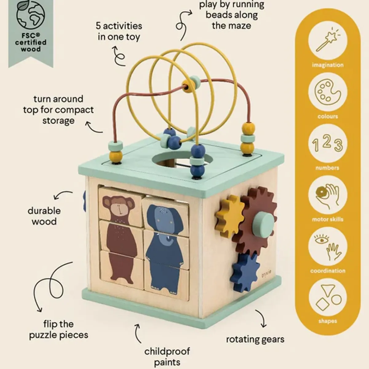 Wooden Toys|Play + Learn Toys-Trixie Wooden 5-in-1 Activity Cube
