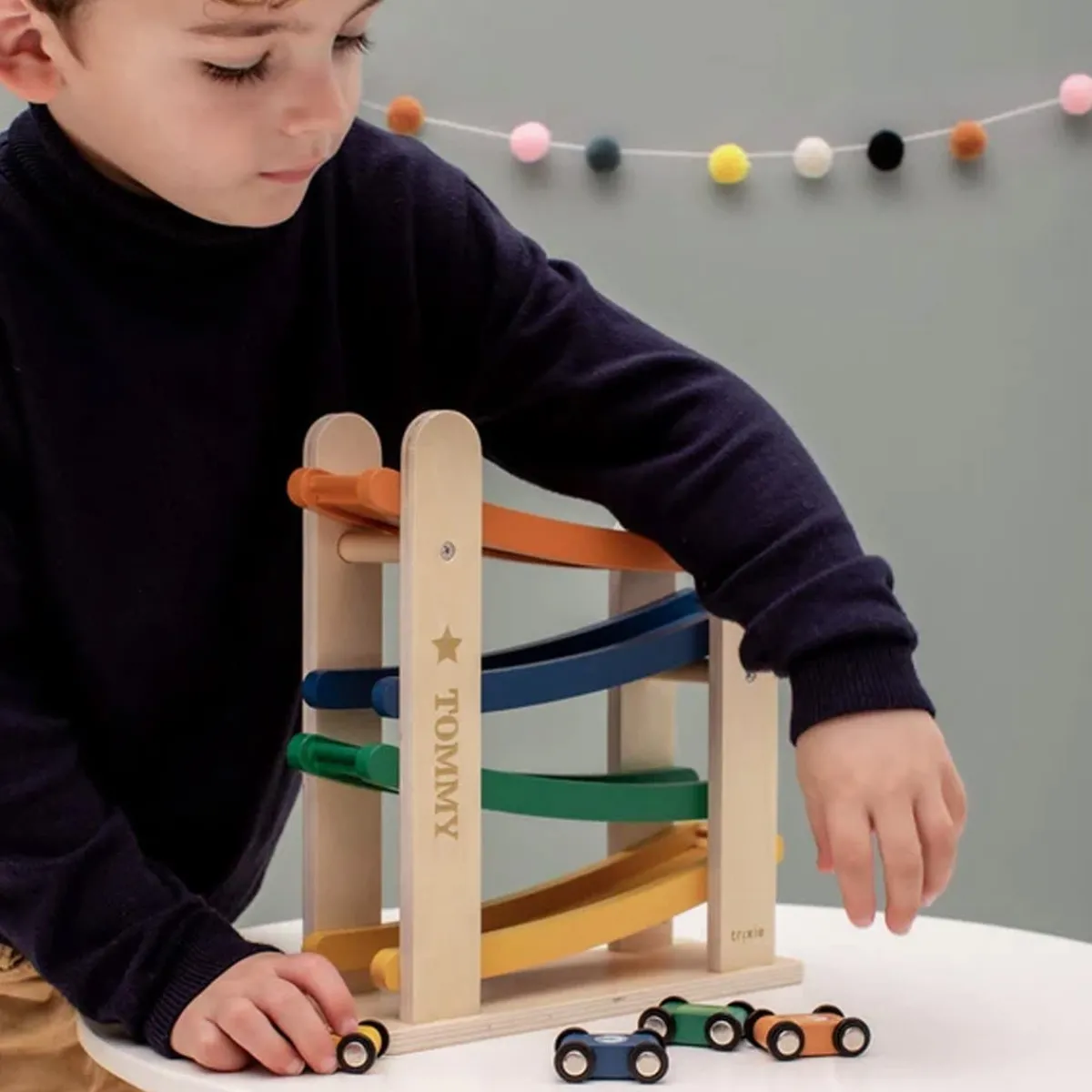 Cars + Trucks|Wooden Toys-Trixie Wooden Ramp Racer with 4 Cars
