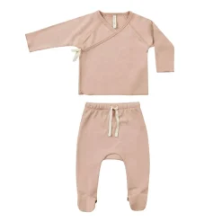 Pajamas|Tops + Tees-Quincy Mae Wrap Top + Footed Pant Set
