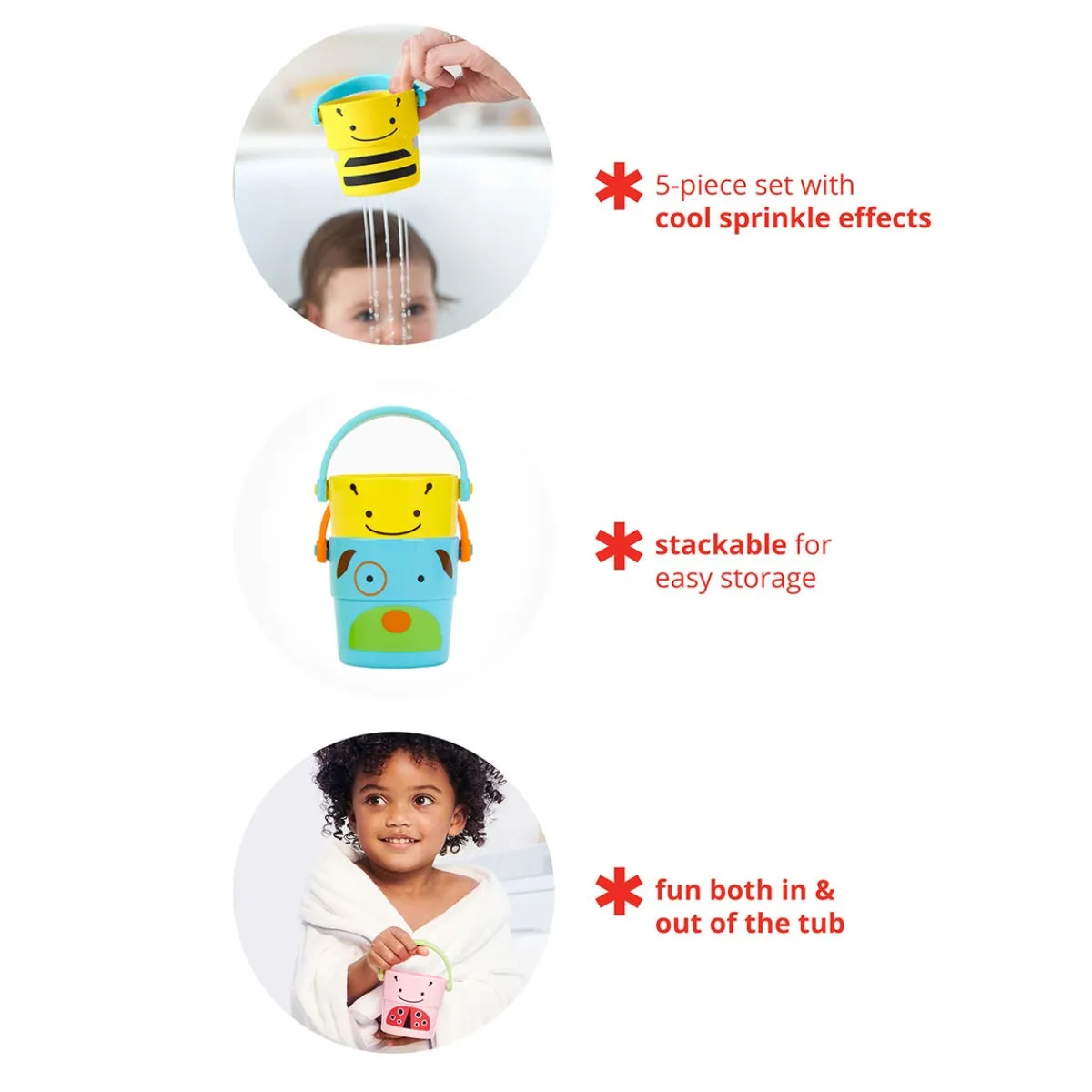 Stack + Nest Toys|Bath Toys-Skip Hop Zoo Stack & Pour Buckets (5 Piece)